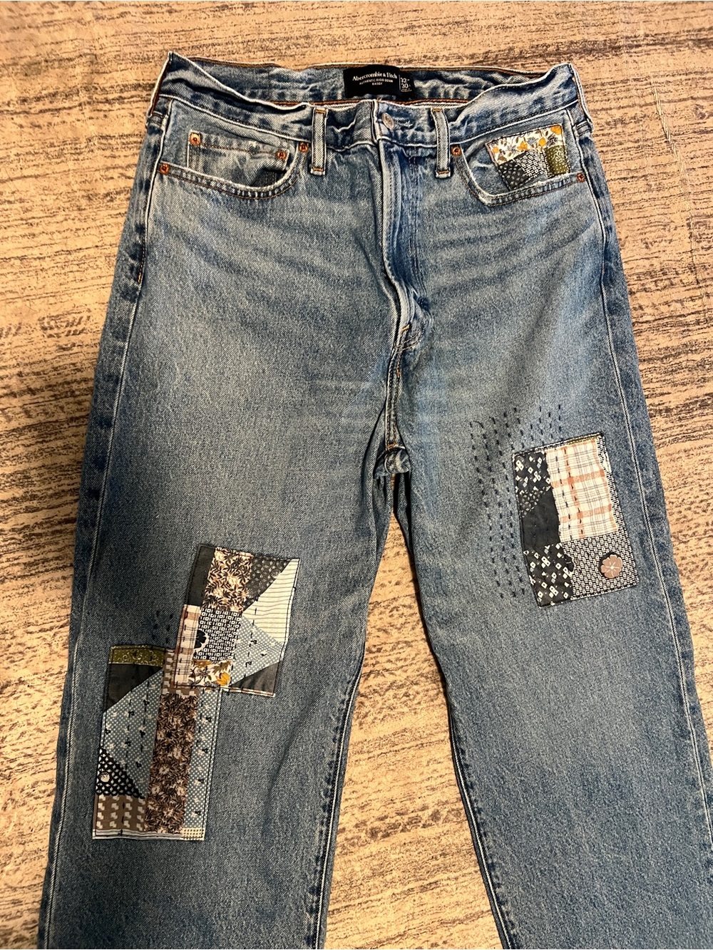 Abercrombie & Fitch Light Blue Patchwork Relaxed Jeans